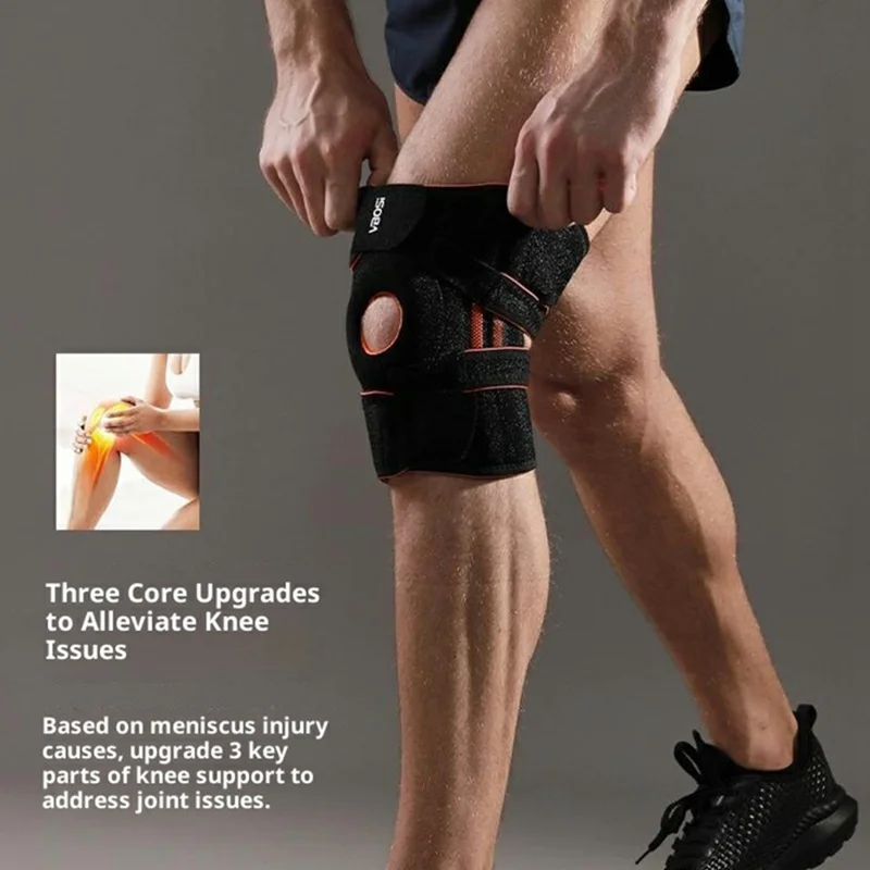 VBOSI 9777V 1Pc XL Size Sports Knee Brace with Spring Support Shock Absorbing Straps for Enhanced Compression Breathable - Light Grey