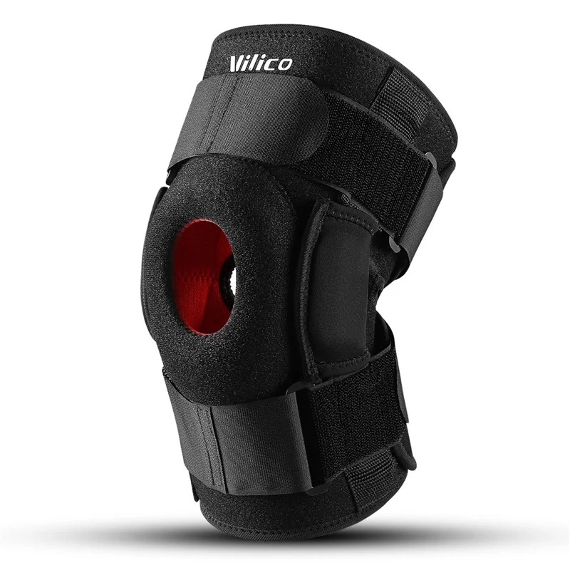 VILICO AB115 1Pc Joelheira Esportiva Outdoor Dobrável Placa de Liga Suporte Absorção de Choque Cinta de Silicone Compressão Manga do Joelho, Preto - L
