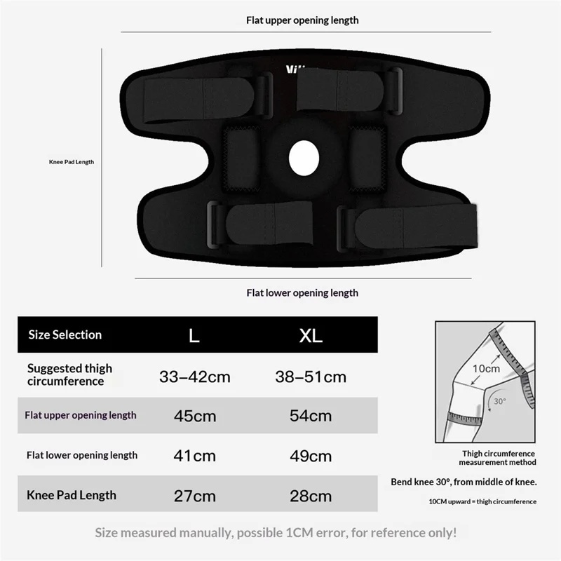 VILICO AB115 1Pc Joelheira Esportiva Outdoor Dobrável Placa de Liga Suporte Absorção de Choque Cinta de Silicone Compressão Manga do Joelho, Preto - L