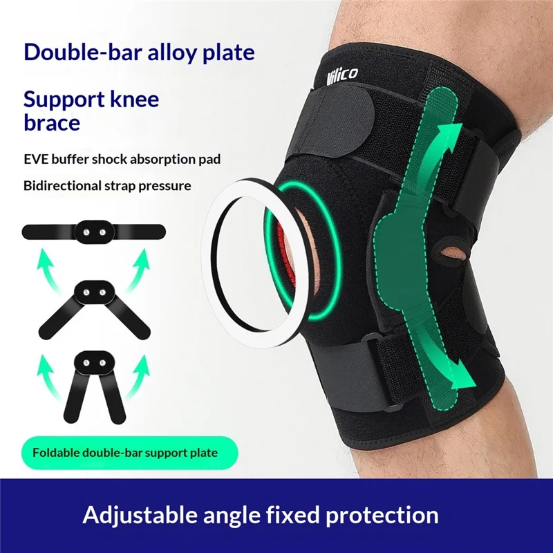 VILICO AB115 1Pc Joelheira Esportiva Outdoor Dobrável Placa de Liga Suporte Absorção de Choque Cinta de Silicone Compressão Manga do Joelho, Preto - L