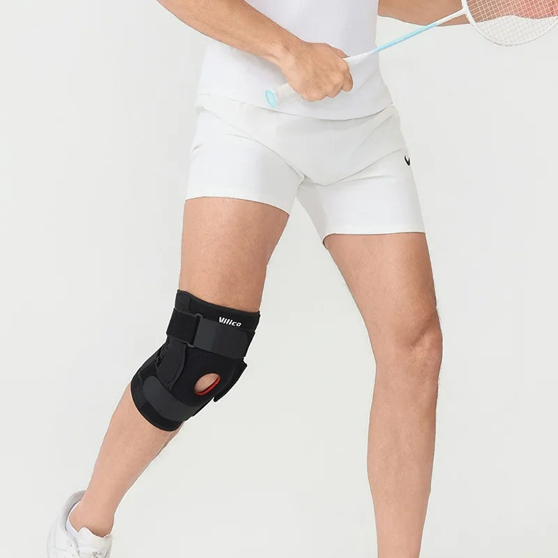 VILICO AB115 1Pc Joelheira Esportiva Outdoor Dobrável Placa de Liga Suporte Absorção de Choque Cinta de Silicone Compressão Manga do Joelho, Preto - L