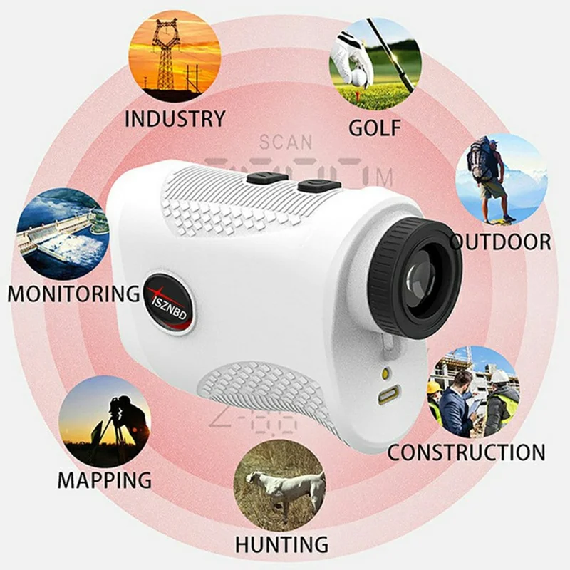 Golf Y5000 7X Magnification Laser Rangefinder Speedometer IPX4 Waterproof Golf Rangefinder 1000m Measuring Device for Outdoor - White