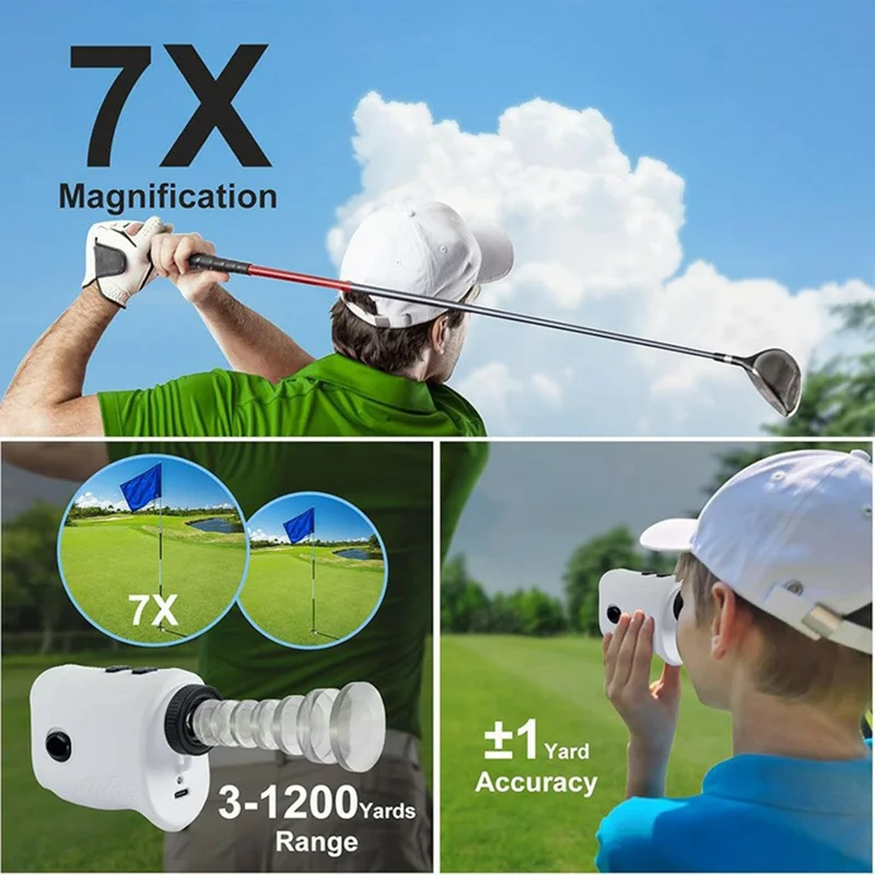 Golf Y5000 7X Magnification Laser Rangefinder Speedometer IPX4 Waterproof Golf Rangefinder 1000m Measuring Device for Outdoor - White