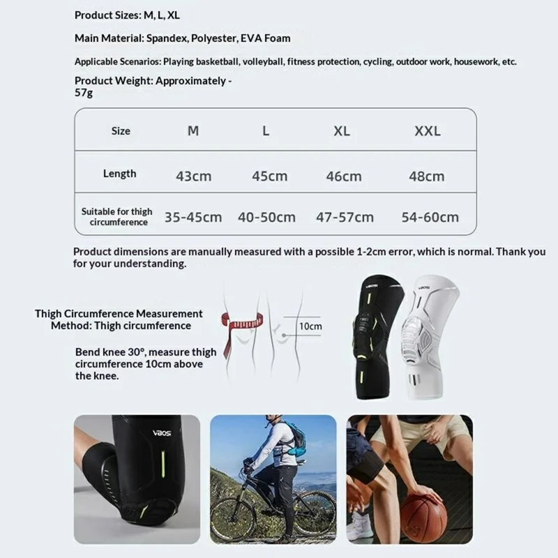 VBOSI 6024V 1Pc 45cm Sports Knee Pad Honeycomb EVA Foam Protective Gear for Basketball / Running / Cycling, L Size - Black