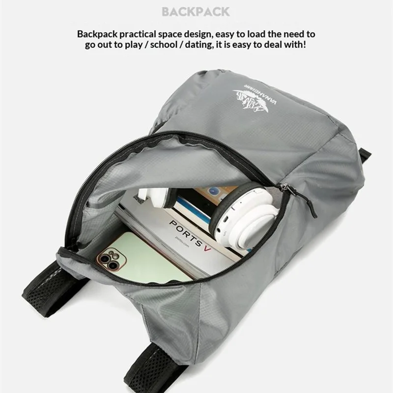 Foldable Hiking Backpack Lightweight Portable Travel Daypack for Outdoor Cycling Sports - Grey