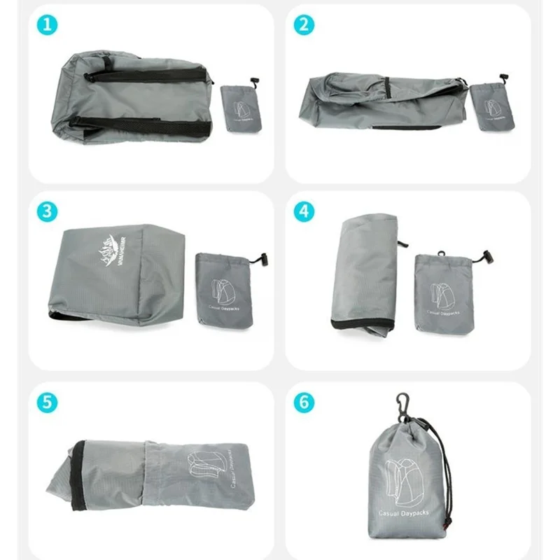 Foldable Hiking Backpack Lightweight Portable Travel Daypack for Outdoor Cycling Sports - Grey