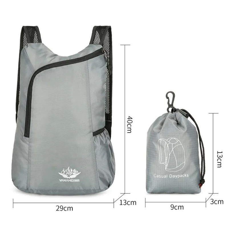 Foldable Hiking Backpack Lightweight Portable Travel Daypack for Outdoor Cycling Sports - Grey
