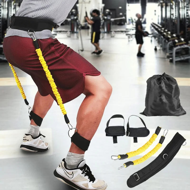 Leg Jump Training Resistance Bands Set Taekwondo Explosive Power Trainer Hip Abductor Equipment with Ankle Straps - Red