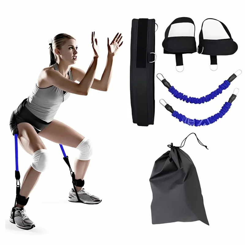 Leg Jump Training Resistance Bands Set Taekwondo Explosive Power Trainer Hip Abductor Equipment with Ankle Straps - Red