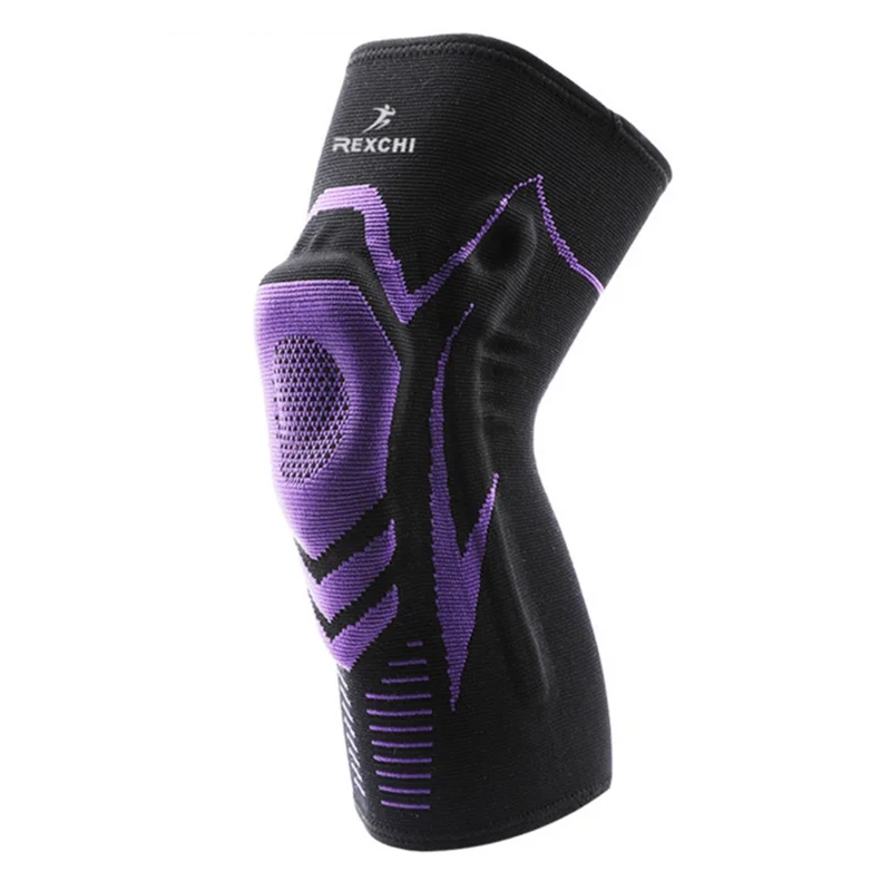 REXCHI HX18 1Pc Non-Slip Knee Silicone Pads Elastic Knee Support Brace Breathable Kneecap for Hiking Basketball - Black Purple / M