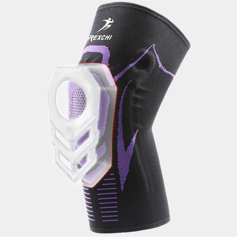 REXCHI HX18 1Pc Non-Slip Knee Silicone Pads Elastic Knee Support Brace Breathable Kneecap for Hiking Basketball - Black Purple / M
