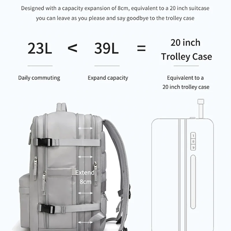 OUTWALK Großer Reise-Nylon-Wasserdichter Herren-Rucksack Laptop-Kleidung-Aufbewahrungstasche mit Doppelschultertragegurt - Hellgrau