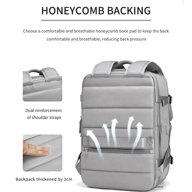 OUTWALK Großer Reise-Nylon-Wasserdichter Herren-Rucksack Laptop-Kleidung-Aufbewahrungstasche mit Doppelschultertragegurt - Hellgrau