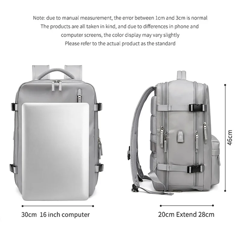 OUTWALK Großer Reise-Nylon-Wasserdichter Herren-Rucksack Laptop-Kleidung-Aufbewahrungstasche mit Doppelschultertragegurt - Hellgrau