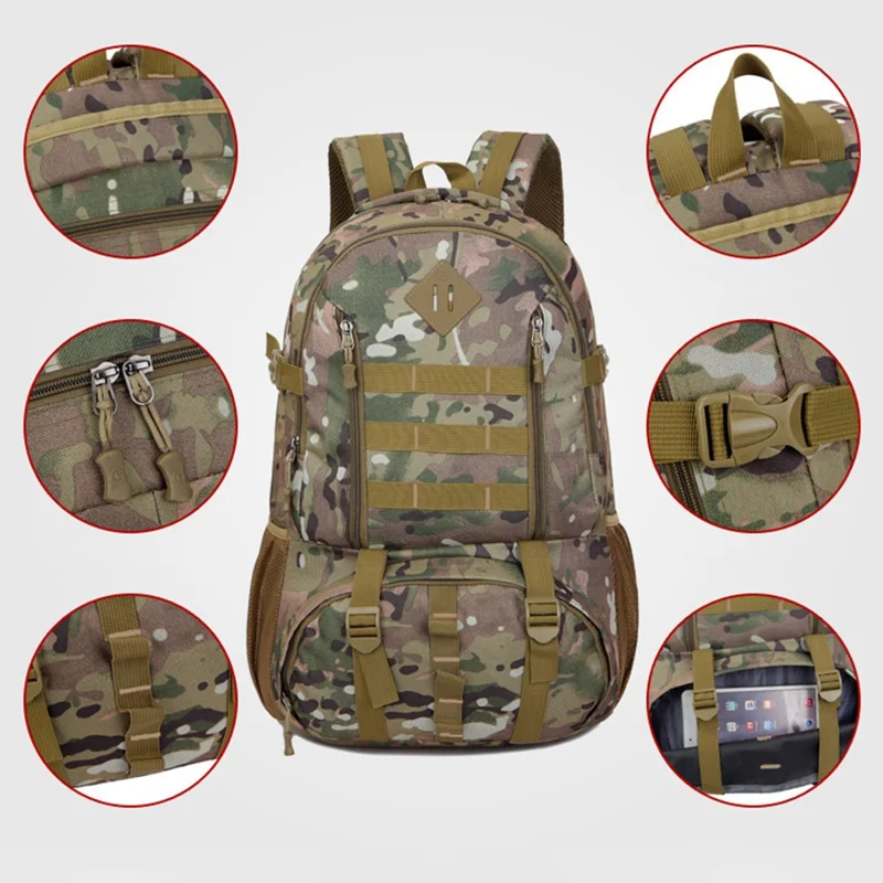 FLAMEHORSE 50L Large Capacity Nylon Backpack Outdoor Hiking Trekking Rucksack - Black