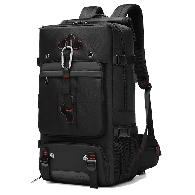 2070 Oxford Cloth+Polyester Waterproof Backpack Hiking Trekking Rucksack with USB Charging Port - Black