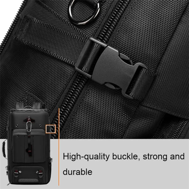 2070 Oxford Cloth+Polyester Waterproof Backpack Hiking Trekking Rucksack with USB Charging Port - Black