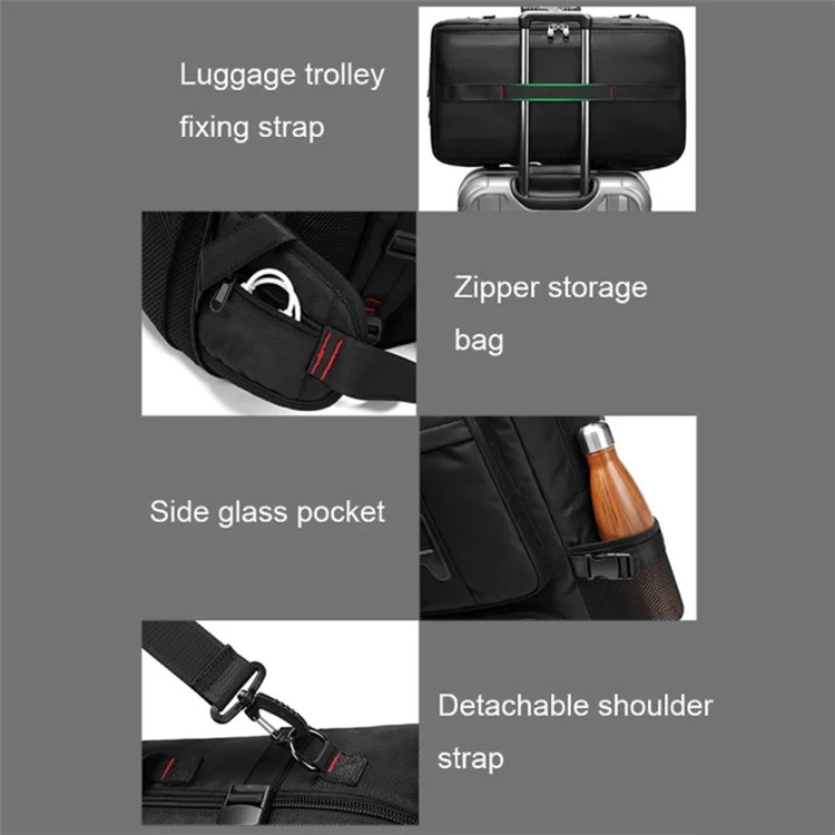 2070 Oxford Cloth+Polyester Waterproof Backpack Hiking Trekking Rucksack with USB Charging Port - Black