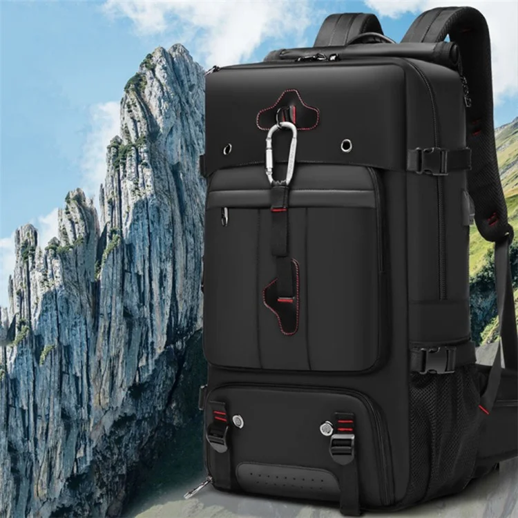 2070 Oxford Cloth+Polyester Waterproof Backpack Hiking Trekking Rucksack with USB Charging Port - Black