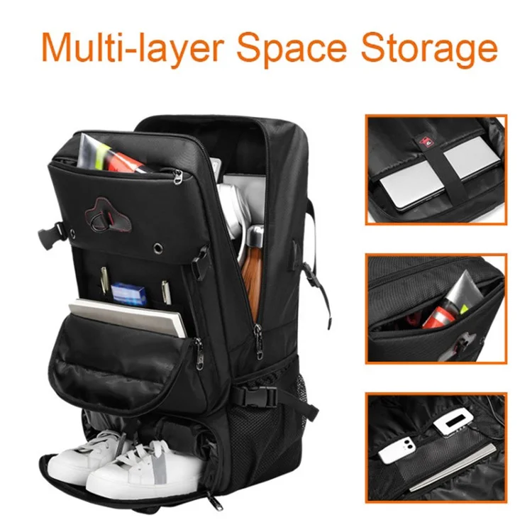 2070 Oxford Cloth+Polyester Waterproof Backpack Hiking Trekking Rucksack with USB Charging Port - Black