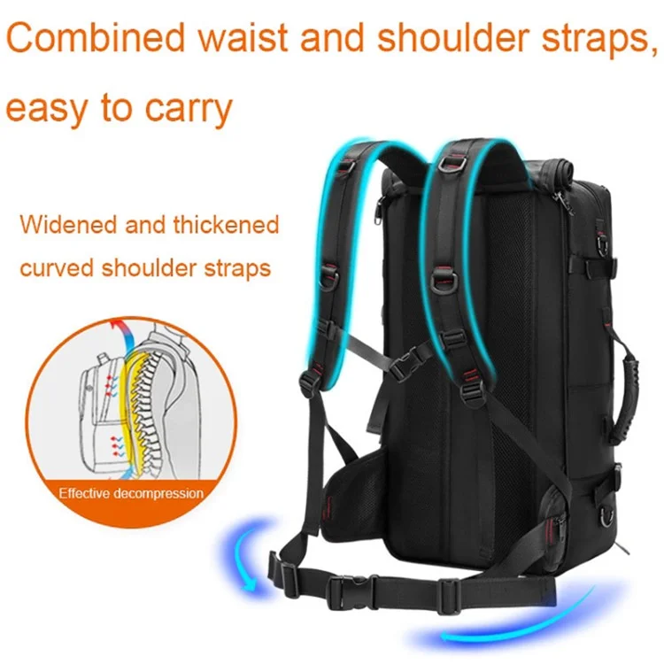 2070 Oxford Cloth+Polyester Waterproof Backpack Hiking Trekking Rucksack with USB Charging Port - Black