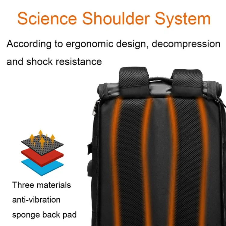 2070 Oxford Cloth+Polyester Waterproof Backpack Hiking Trekking Rucksack with USB Charging Port - Black
