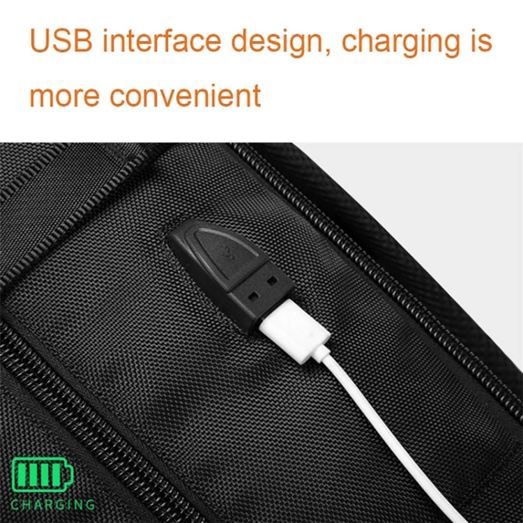 2070 Oxford Cloth+Polyester Waterproof Backpack Hiking Trekking Rucksack with USB Charging Port - Black