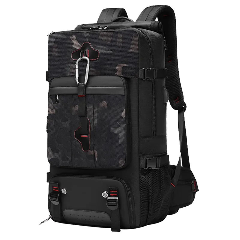 2070 Oxford Cloth+Polyester Waterproof Backpack Hiking Trekking Rucksack with USB Charging Port - Camouflage Black