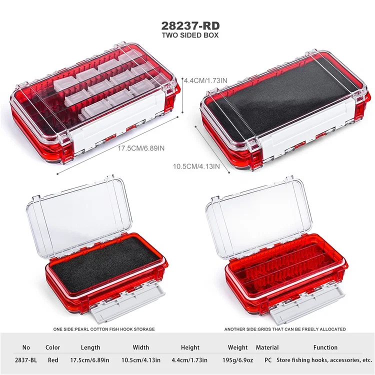 LEO 28237 Fishing Tackle Boxes Waterproof Hooks Storage Organizer Transparent PC Lure Fishing Box - Red