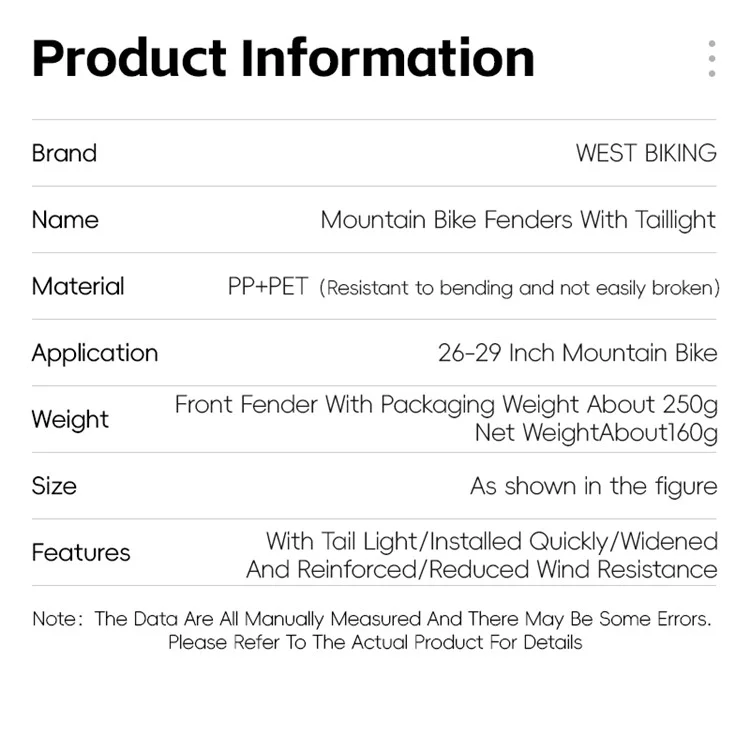 Западный Велосипед YP0714029 Ficycle Fender с Задним Фонарем Для 26-29-дюймового Горный Велосипед