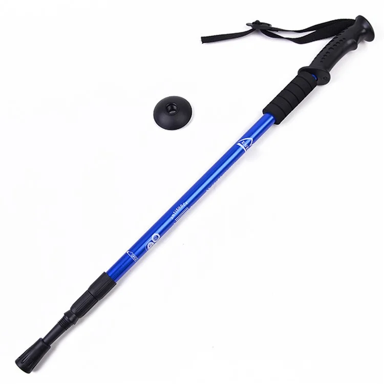 Bastón de senderismo extensible de 135 cm en 3 secciones para escalada de montaña, plegable - Azul