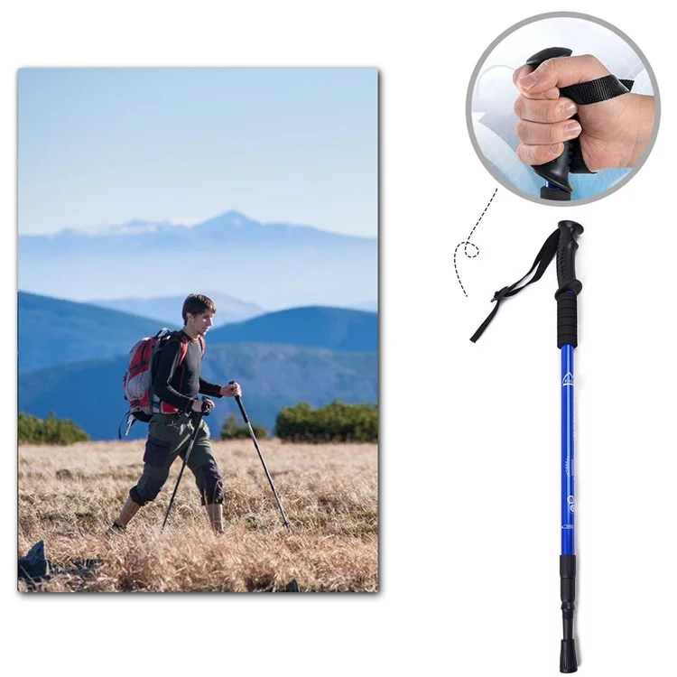 Bastón de senderismo extensible de 135 cm en 3 secciones para escalada de montaña, plegable - Azul