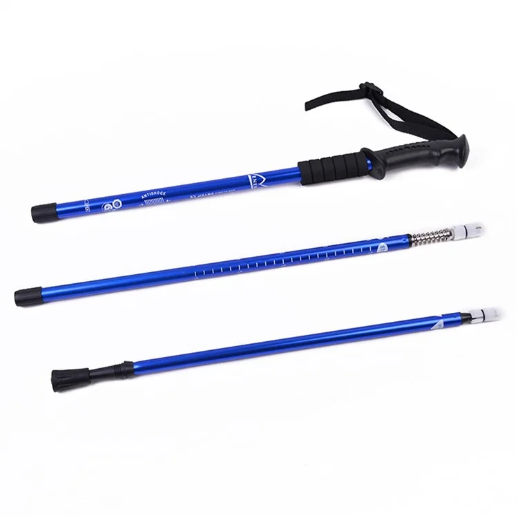 Bastón de senderismo extensible de 135 cm en 3 secciones para escalada de montaña, plegable - Azul