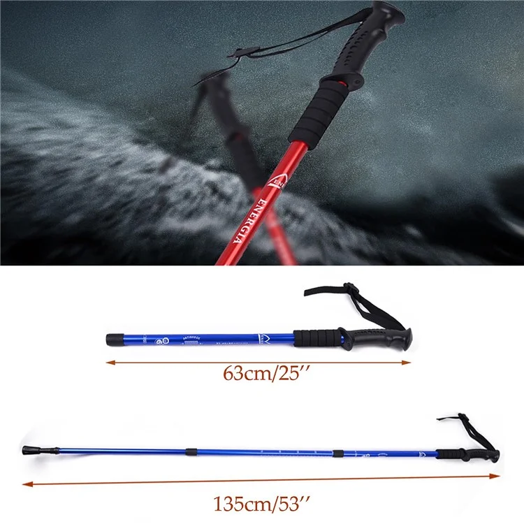 Bastón de senderismo extensible de 135 cm en 3 secciones para escalada de montaña, plegable - Azul