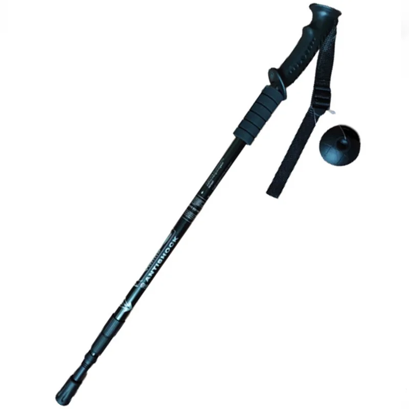135cm Extendable 3-Section Hiking Stick for Mountain Climbing Foldable Trekking Pole - Black