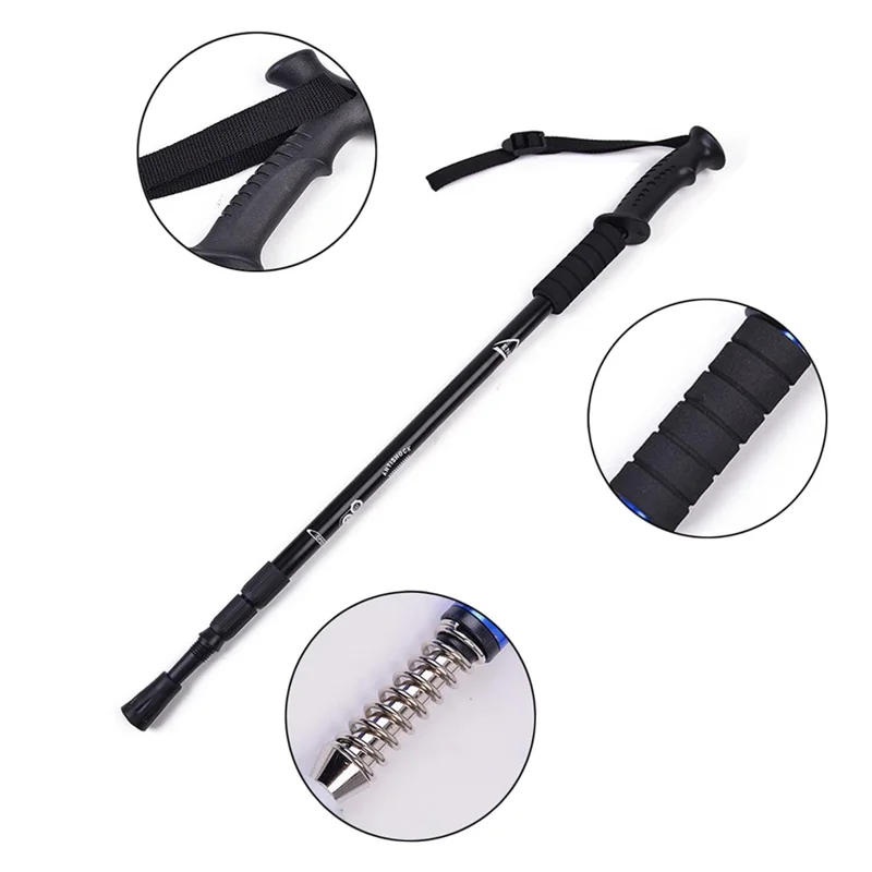 135cm Extendable 3-Section Hiking Stick for Mountain Climbing Foldable Trekking Pole - Black