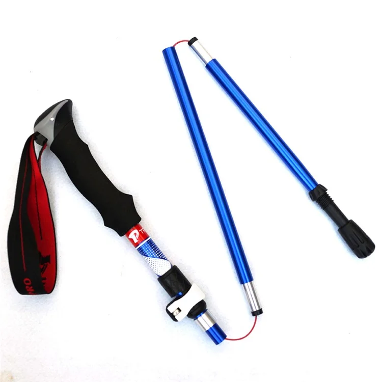 TREKPRO TP601 Bastón de Senderismo Plegable de 110-125 cm, 5 Secciones, Ligero de Aleación de Aluminio - Azul