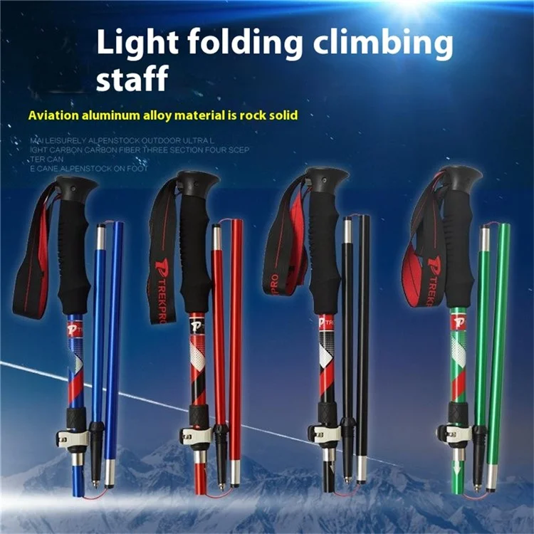 TREKPRO TP601 Bastón de Senderismo Plegable de 110-125 cm, 5 Secciones, Ligero de Aleación de Aluminio - Azul