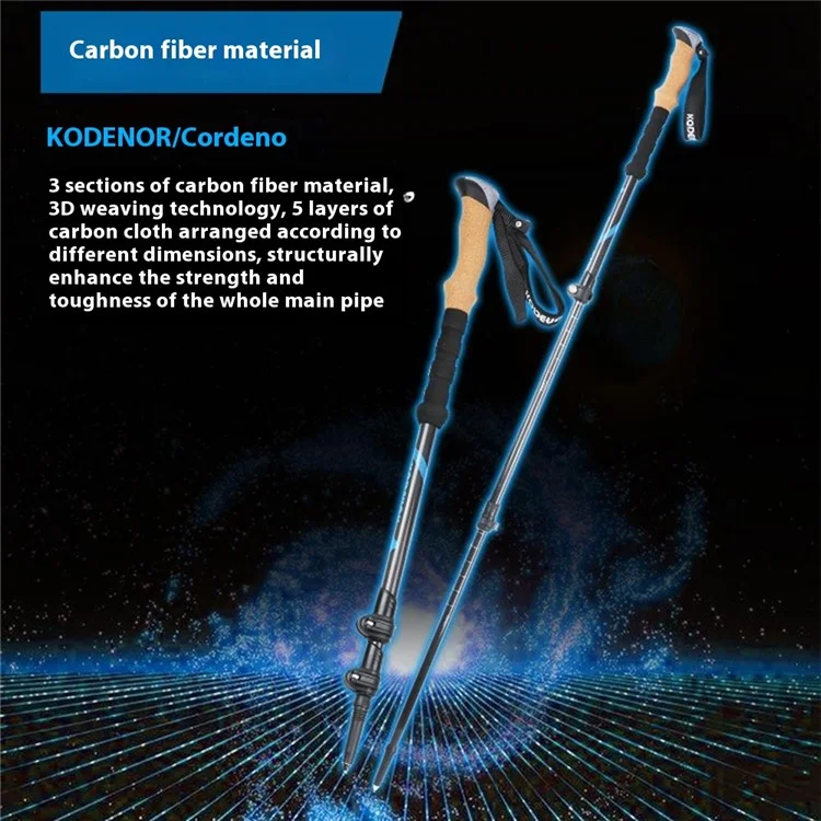 KODENOR KDN-001 2 углеродных трекинговых палки складные 3 секции для похода с внешним замком - Синий