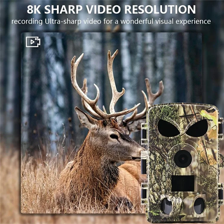 PR8000 Caméra de Chasse Extérieure 8K WiFi 60MP Ultra HD Vision Nocturne Pistage Animalier Caméra Compact de Poche
