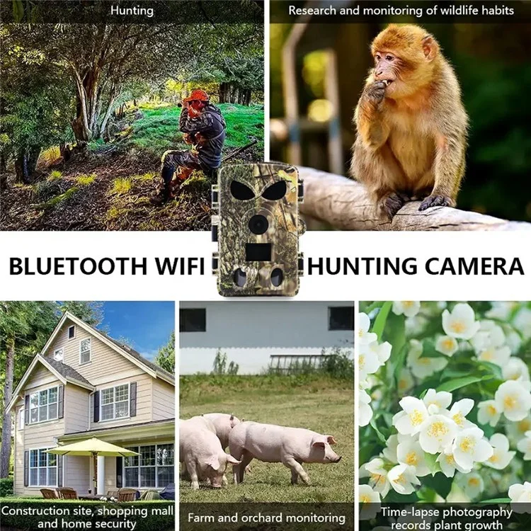 PR8000 Caméra de Chasse Extérieure 8K WiFi 60MP Ultra HD Vision Nocturne Pistage Animalier Caméra Compact de Poche