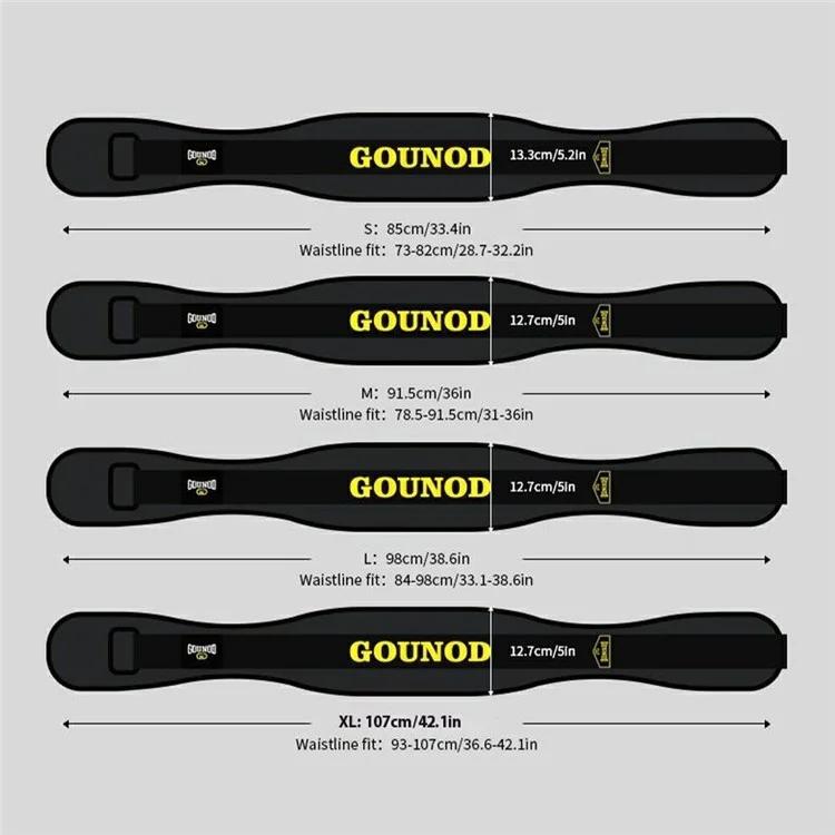 GOUNOD HY025 Ceinture de levage de poids pour hommes et femmes Powerlifting Squat Deadlift Bande de support de taille - Noir S