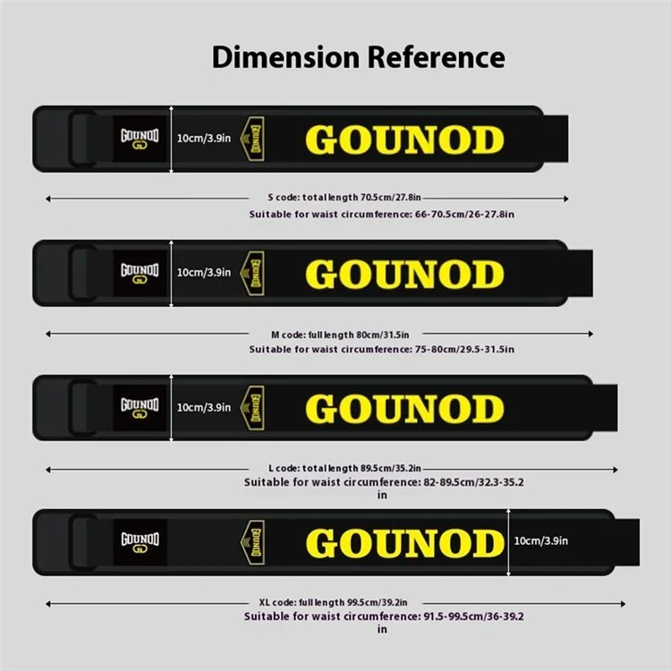 GOUNOD HY021 Ceinture de Musculation Support Lombaire pour Haltérophilie Squat Soulevé de Terre - Noir S