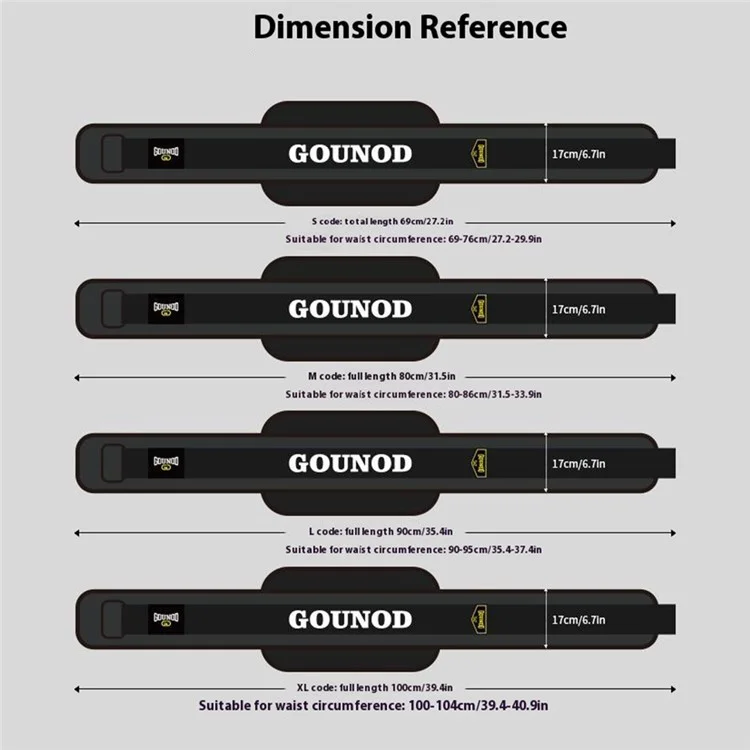 GOUNOD HY022 Ceinture de levage de poids Squat Soulevé de terre Support dorsal Équipement de musculation - Noir / S