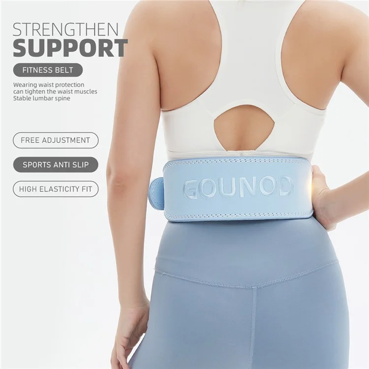 GOUNOD HY036 Weightlifting Belt Matte PU Leather Fitness Squat Deadlift Powerlifting Waist Support, Size L - Blue