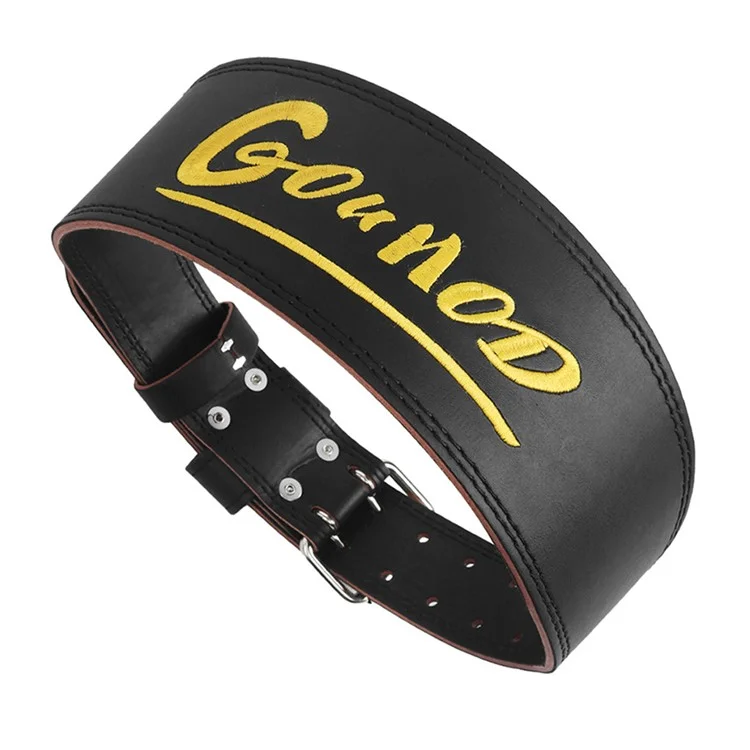 GOUNOD HY034 Ceinture de musculation brodée en cuir PU pour soulevé de terre et support lombaire, Taille S - Noir