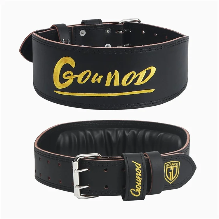 GOUNOD HY034 Ceinture de musculation brodée en cuir PU pour soulevé de terre et support lombaire, Taille S - Noir