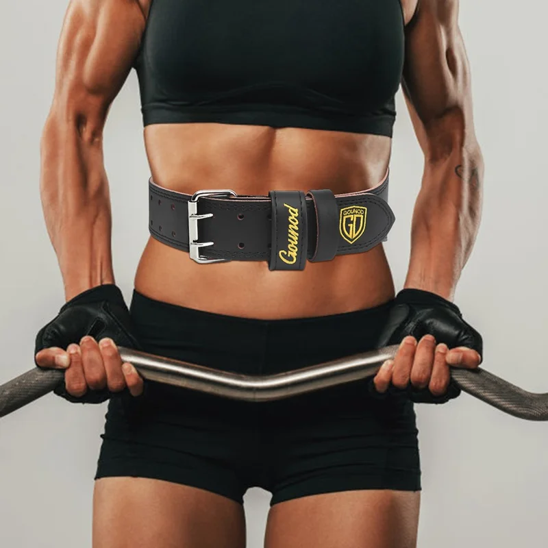 GOUNOD HY034 Ceinture de musculation brodée en cuir PU pour soulevé de terre et support lombaire, Taille S - Noir