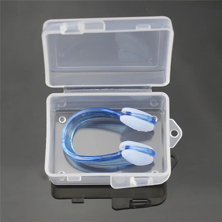 Pour Enfants Adultes Clip Nasal de Sécurité Anti-Étouffement Design 3D pour Entraînement en Piscine avec Boîte de Rangement - Bleu