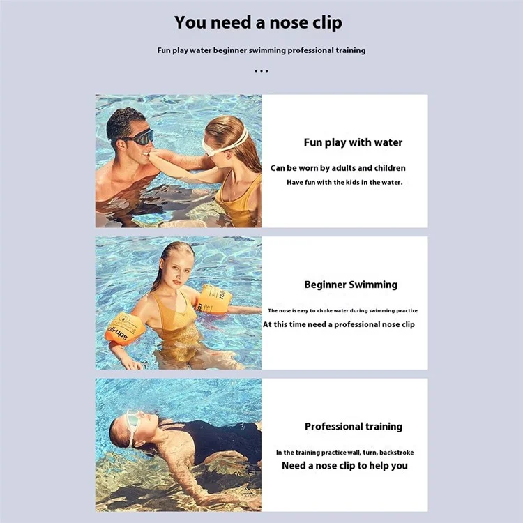 Pour Enfants Adultes Clip Nasal de Sécurité Anti-Étouffement Design 3D pour Entraînement en Piscine avec Boîte de Rangement - Bleu